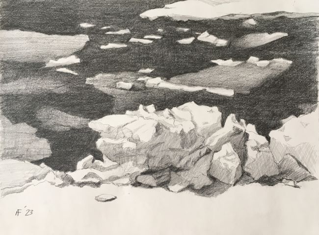 Spring River Ice, Edmonton: Pandemic Drawing # 54